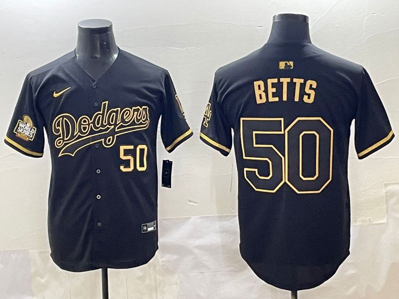 Men 2025 Los Angeles Dodgers #50 Betts Black Gold Five generations Nike MLB Jersey style 1->los angeles dodgers->MLB Jersey